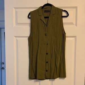 Olive Sleeveless Button-Up Top